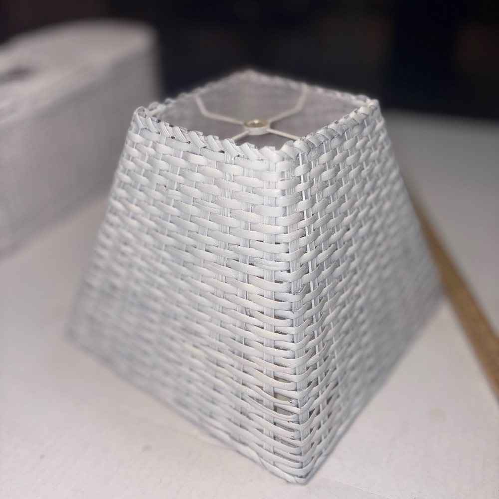 White Woven Wicker Basket Lampshade vintage square